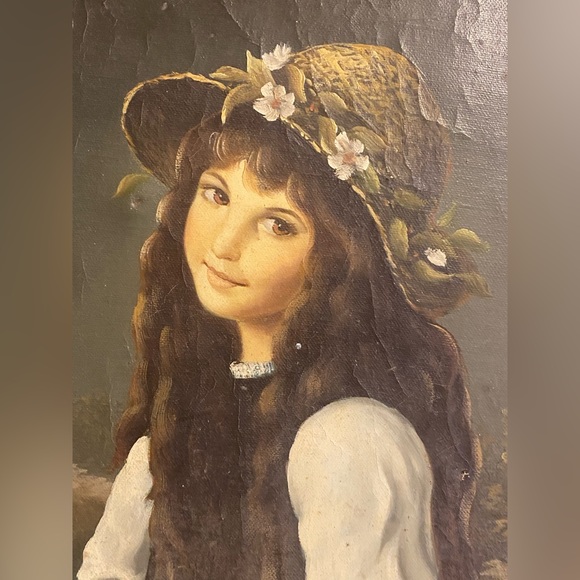 Vintage OIL ON CANVAS Young Girl Holding Basket Of Flowers Signed K. GROPIUS - Picture 13 of 13